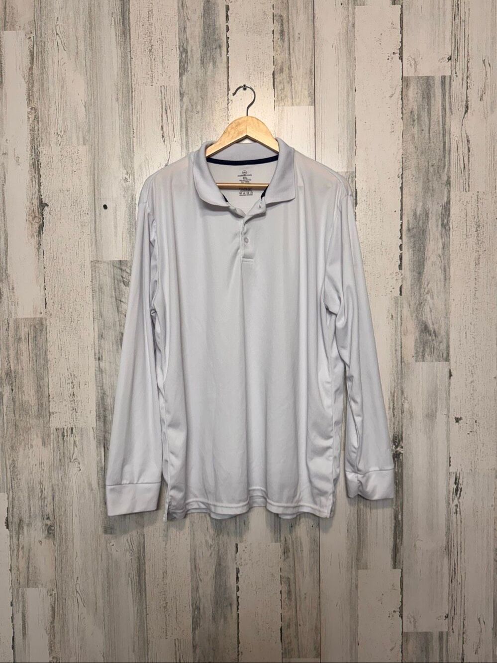Real Essentials White Long Sleeve Dry Fit Golf Polo Shirt Mens 2XL Performance B